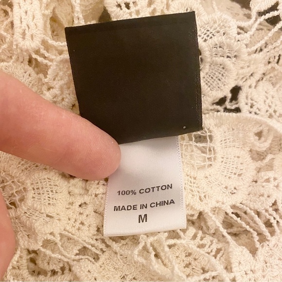 Bobeau Crochet Tank Top Cream Ivory Floral Cover Up Loose Fit Relaxed Sz Medium - Picture 5 of 8